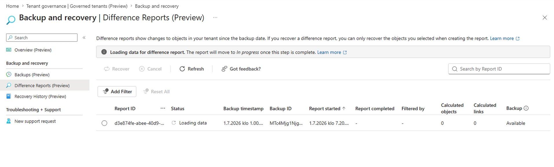 Microsoft Entra Backup and Recovery difference report